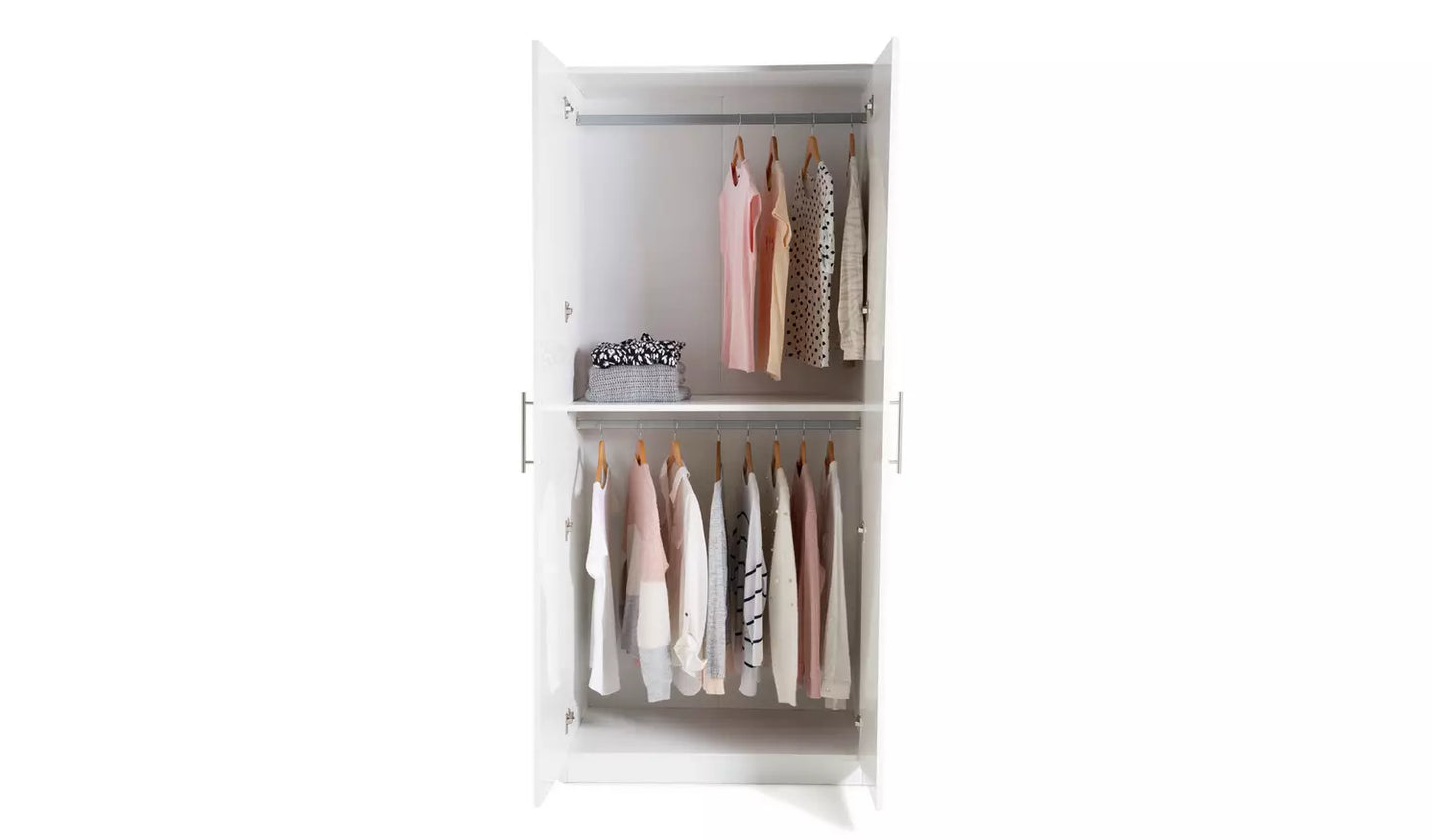 Habitat Munich 2 Door Wardrobe - White Gloss